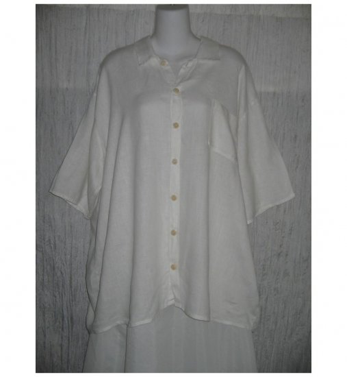 Jeanne Engelhart FLAX White Linen Button Shirt Tunic Top Large L