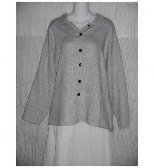 Jeanne Engelhart FLAX Gray Linen Button Shirt Tunic Top Small S