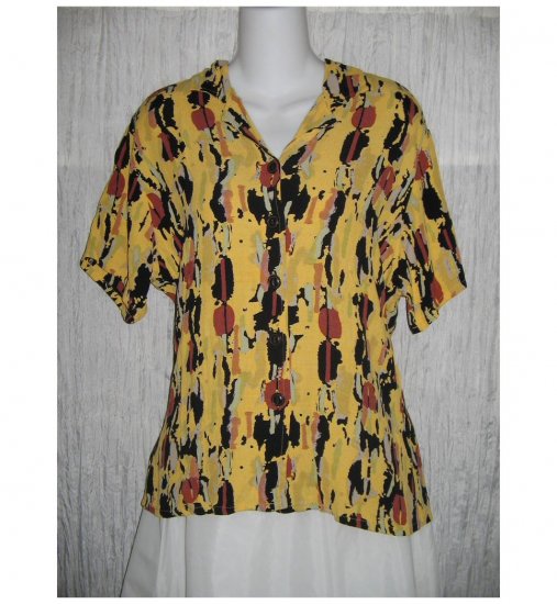 Jeanne Engelhart FLAX Yellow Rayon Button Shirt Tunic Top Small S