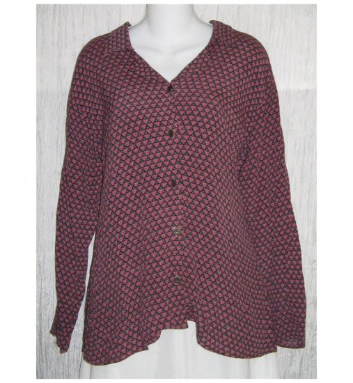 R-Clan by Jeanne Engelhart FLAX Rayon Hearts Button Shirt Tunic Top Medium M