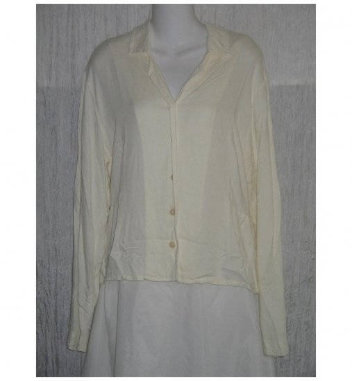 Jeanne Engelhart FLAX White Shapely Rayon Button Shirt Tunic Top Small S