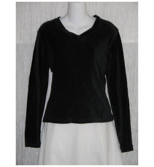 FLAX by Jeanne Engelhart Black Velor Tunic Top Shirt MEDIUM M