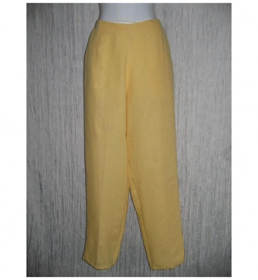 FLAX Long Shapely Yellow Linen Pants Jeanne Engelhart Medium M