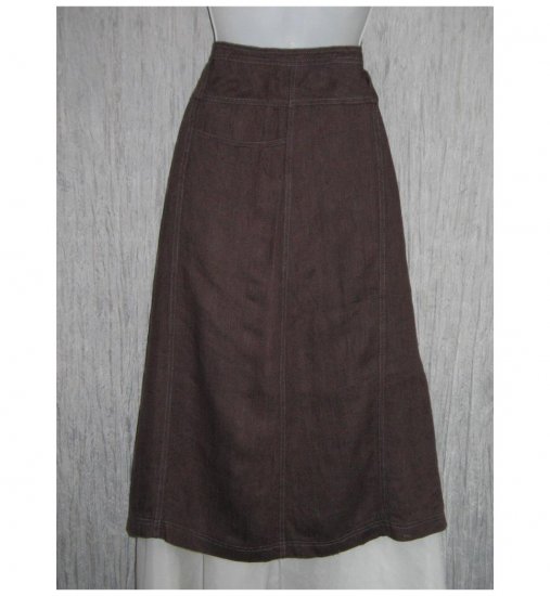 New SOLITAIRE Shapely Brown Linen Calf Length Skirt Medium M