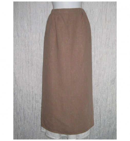 Flax by Jeanne Engelhart Brown Shapely Linen Skirt Medium M