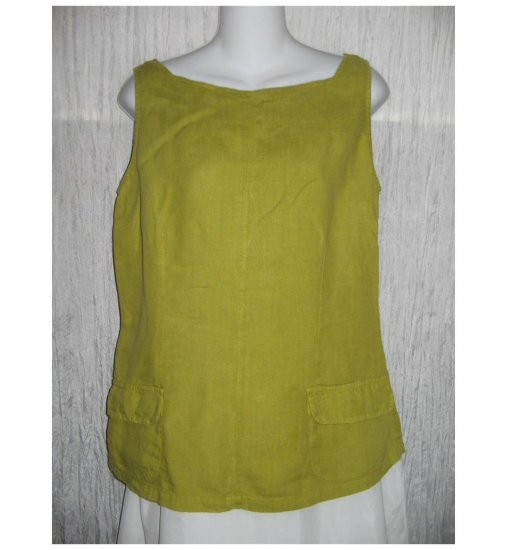 120% Lino 9wp Shapely Green Linen Tank Top Shirt X-Small XS