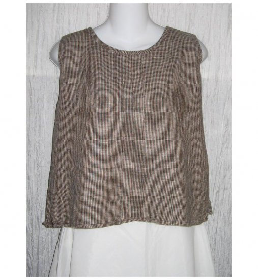 Jeanne Engelhart FLAX Checked Linen Tank Top Shirt Petite