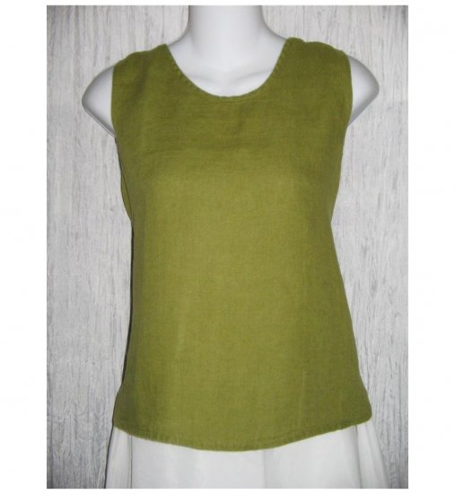 Jeanne Engelhart FLAX Green Linen Tank Top Shirt Small S