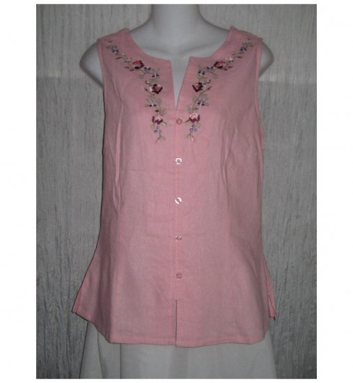 Jay Day Embroidered Pink Linen Rayon Tunic Top Shirt Large L