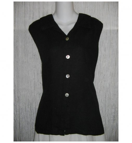 Match Point Black Linen Collared Tank Top Shirt X-Large XL