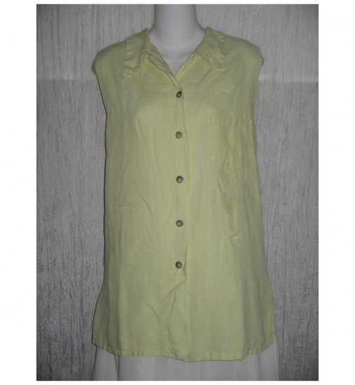 Bryn Walker Green Linen Collared Tank Top Shirt Large L