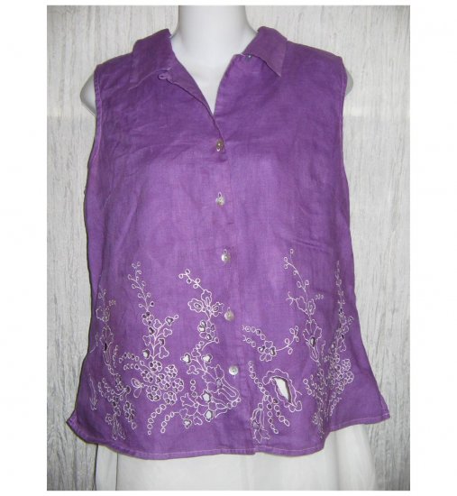 Richard Malcolm Purple Irish Linen Collared Tank Top Shirt Large