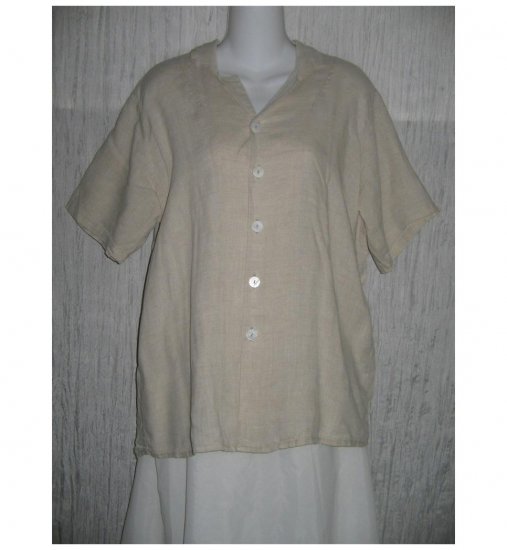 FLAX by Jeanne Engelhart Linen Button Shirt Tunic Top Small S