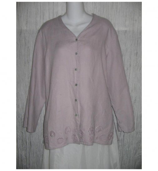 J. Jill Purple Linen Lace Tunic Top Button Shirt Medium M