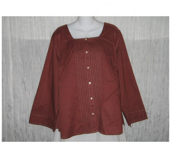 Liz Claiborn Woman Red Chestnut Cotton Button Shirt Tunic Top 20W