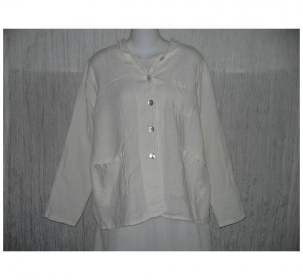 Match Point White Linen Button Jacket Top Small Medium S M