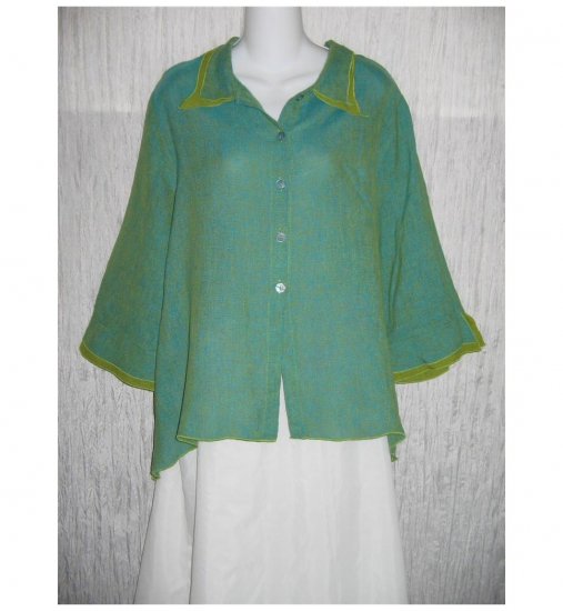 CTC Carol Turner Collection Green Linen Button Shirt Tunic Top Large L