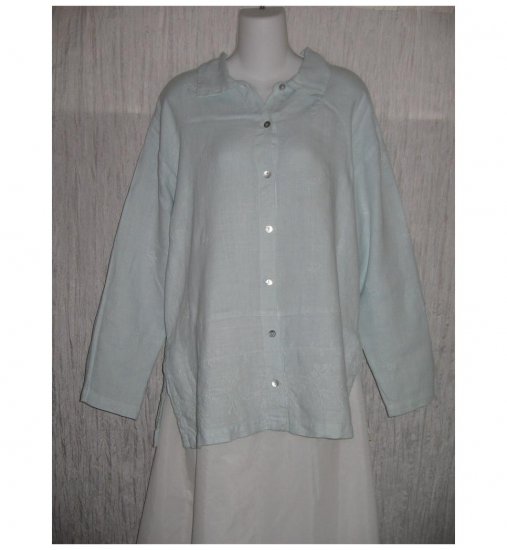 Via Vai by Pollero Blue Embroidered Linen Tunic Top Shirt Small S
