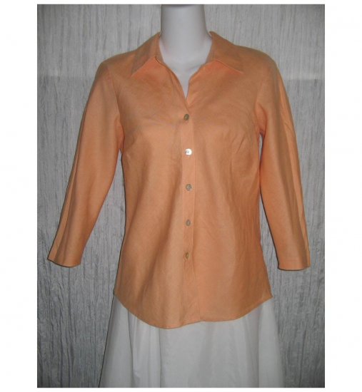 So Blue Sigrid Olsen Shapely Orange Linen Bias Button Shirt Tunic Top Petite P