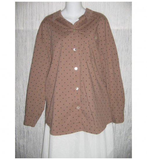 Willow Brown Dots Cotton Button Shirt Tunic Top X-Large XL