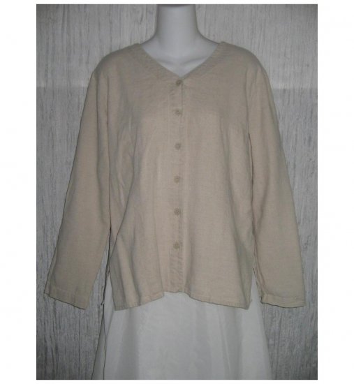 Natural Oatmeal Shapely Linen Button Shirt Tunic Top Medium M