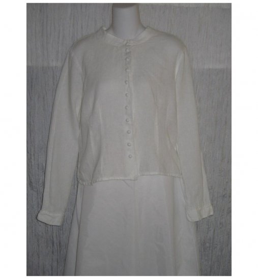 SOLITAIRE White Shapely Linen Button Shirt Top Large L