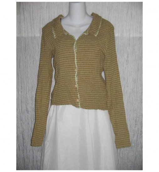SOLITAIRE Puckered LINEN Button Top Shirt Large L