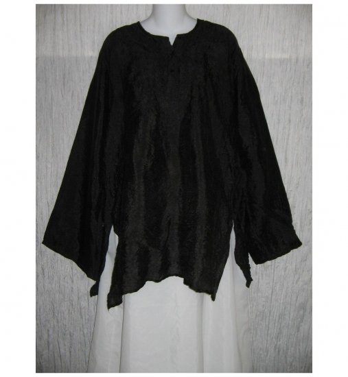 L' Pogee Long Black Textured Pullover Shirt Tunic Top Large L