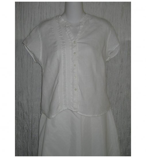 J. Jill White Laced Trimmed Linen Button Shirt Top Medium Petite MP