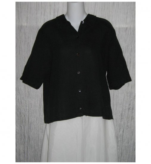 EILEEN FISHER Black Irish Linen Button Shirt Tunic Top Large L