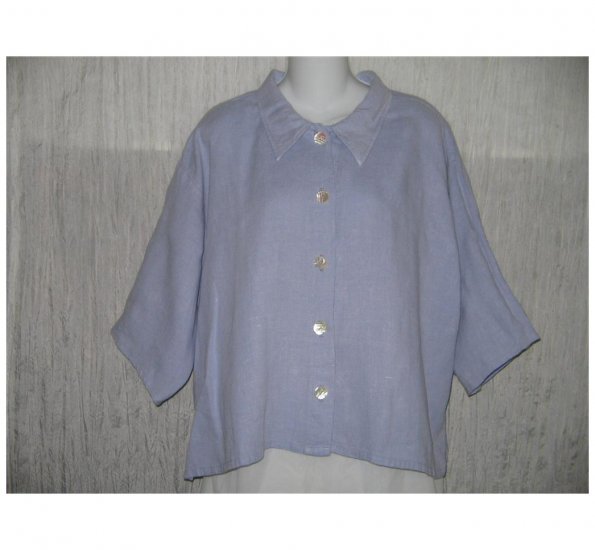 Alywear Blue Linen Button Shirt Tunic Top Large L