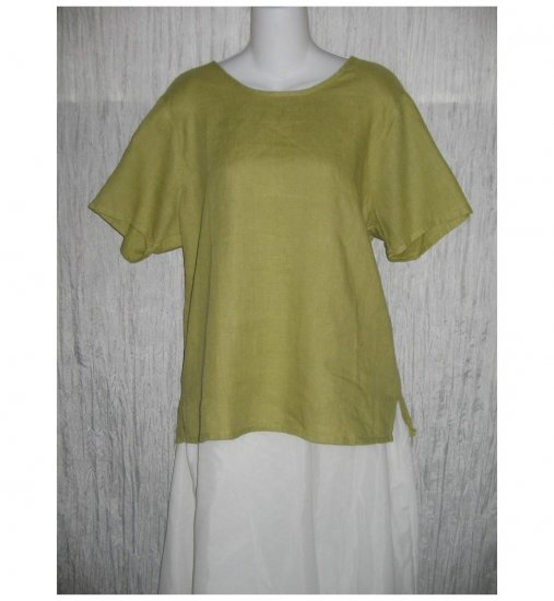 FLAX Green Linen Pullover Shirt Tunic Top Jeanne Engelhart Small S