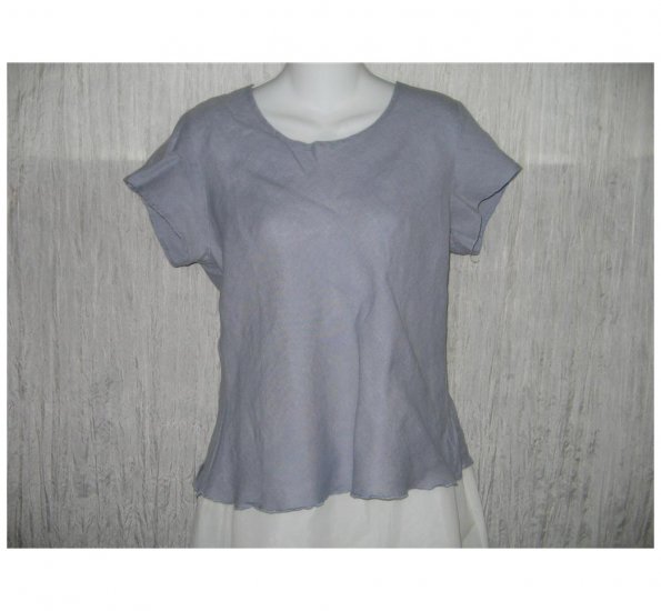 Solitaire Shapely Blue Bias Cut Linen Pullover Shirt Tunic Top Large L