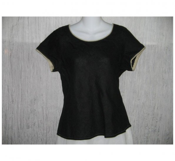 Solitaire Shapely Black Bias Cut Linen Pullover Shirt Tunic Top Medium