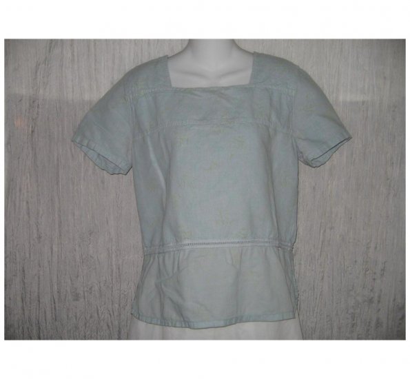 Stamp Blue Cotton Pullover Shirt Tunic Top Medium M