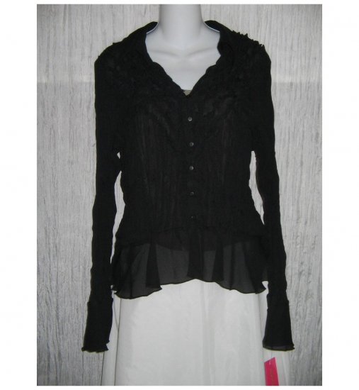 NWT Sunny Leigh Shear Black Crinkled Button Shirt Top X-Large XL