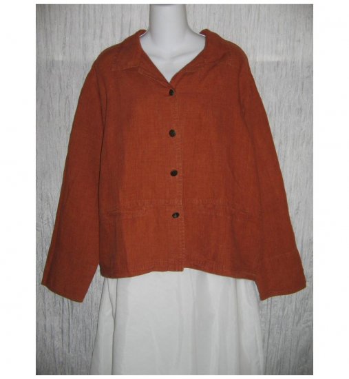 CHICO'S DESIGN Burnt Orange Linen Button Jacket Size 2 M L
