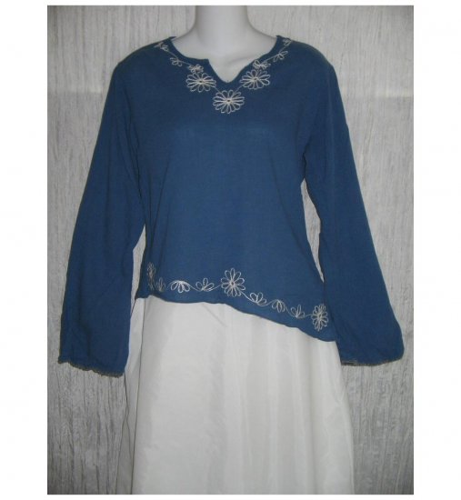 Funky People Blue Embroidered Pullover Shirt Tunic Top Medium M