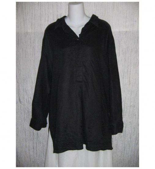 J. Jill Black Linen Pullover Shirt Tunic Top Large L