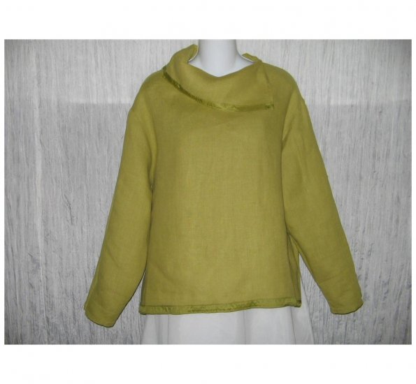 Barbara Balluffi Green Linen & Silk Lagenlook Pullover Shirt Tunic Top Medium M