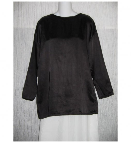 New Jackie Loves John Heavy Black Slinky Silk Tunic Top Shirt OS