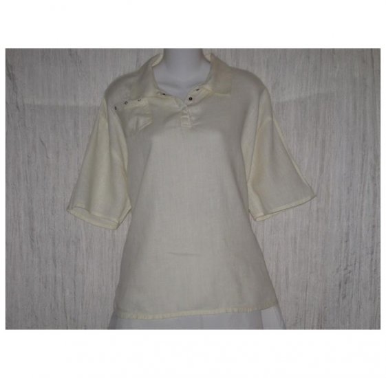 Jeanne Engelhart FLAX Cream Linen Tunic Top Shirt Medium M