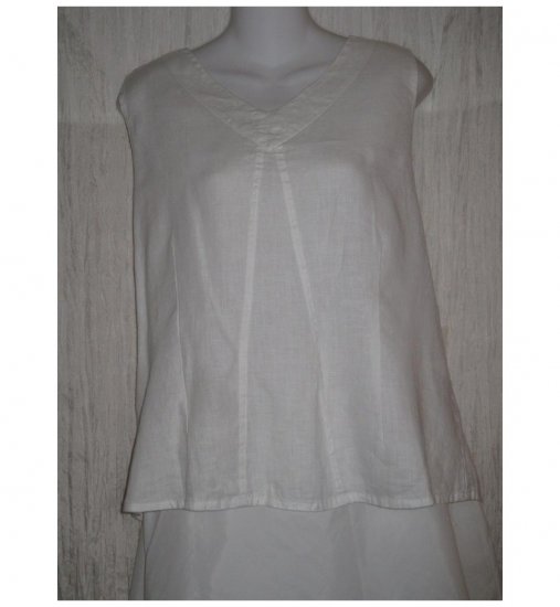 Jeanne Engelhart FLAX White Linen Tank Top Shirt Large L