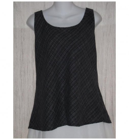 FLAX Dark Blue Plaid Linen Bias Tank Top Tunic Shirt Jeanne Engelhart Medium M