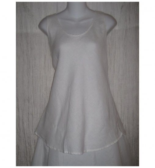 FLAX White Linen Bias Tank Top Tunic Shirt Jeanne Engelhart Medium M