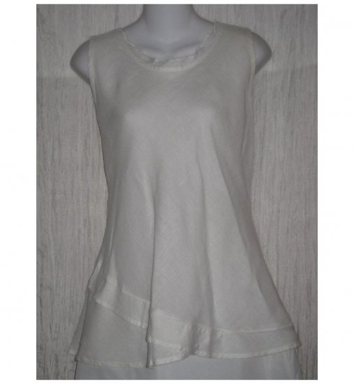 FLAX White Linen Bias Tank Top Tunic Shirt Jeanne Engelhart Medium M