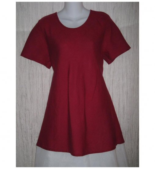 FLAX Red Linen Bias Top Tunic Shirt Jeanne Engelhart Medium M