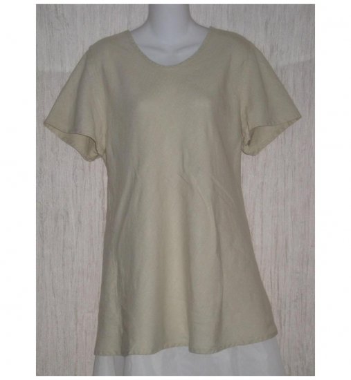 FLAX Beige Linen Bias Top Tunic Shirt Jeanne Engelhart Large L