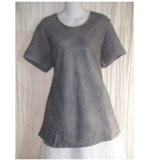 FLAX Blue Linen Bias Tunic Top Shirt Jeanne Engelhart Large L