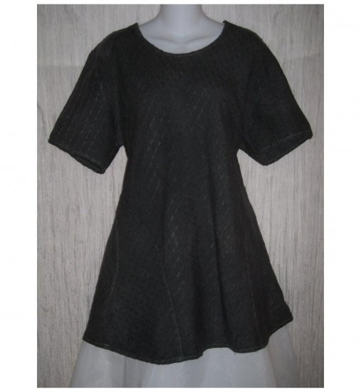 FLAX Blue Green Textured Linen Bias Tunic Top Shirt Jeanne Engelhart Medium M